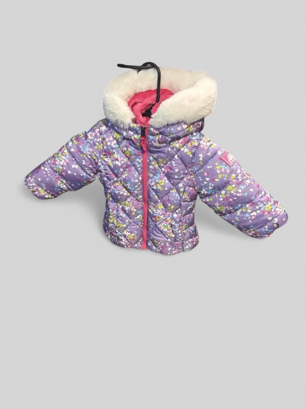 Snozu Kids Purple Heart-Print Puffer Jacket with Faux-Fur Hood